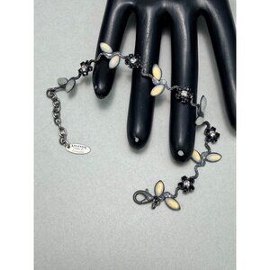 Atlantis Made In Germany Floral Black Silver Tone Bracelet Sz 9 Adjustable